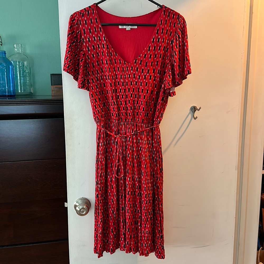 Loft Red and Navy Blue V neck with Flutter Sleeves
